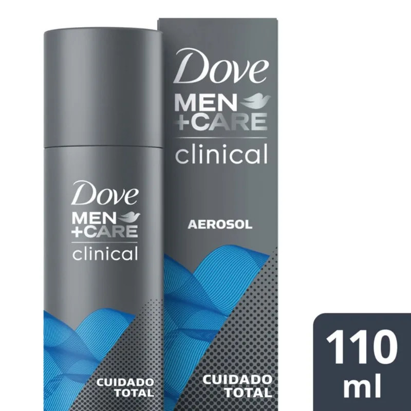 antitranspirante en aerosol Dove men+care clinical cuidado total 110 ml.