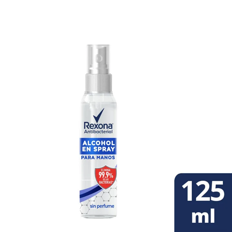 Alcohol en aerosol Rexona sin perfume 125 ml Spray antibacterial Rexona sin perfume 125 cc.