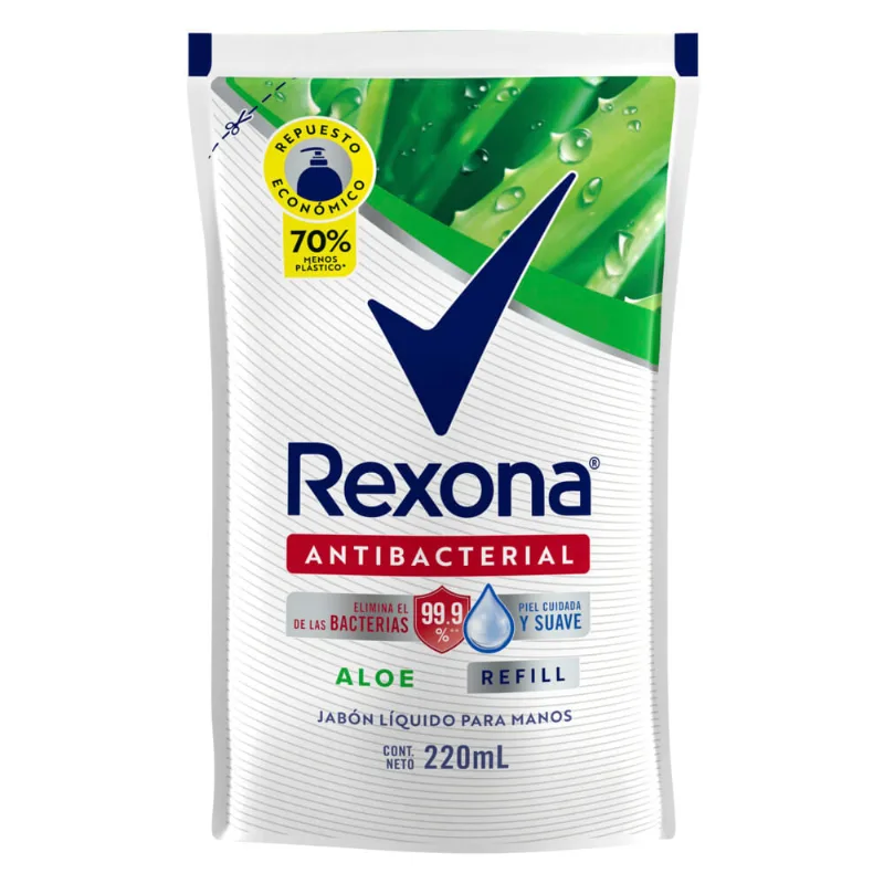 Jabón Líquido Antibacterial Rexona Aloe Repuesto x 220 ml