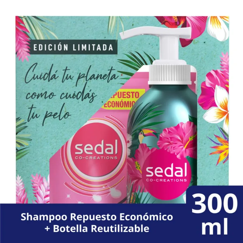 Shampoo Sedal ceramidas + botella de aluminio reutilizable doypack 300 ml.