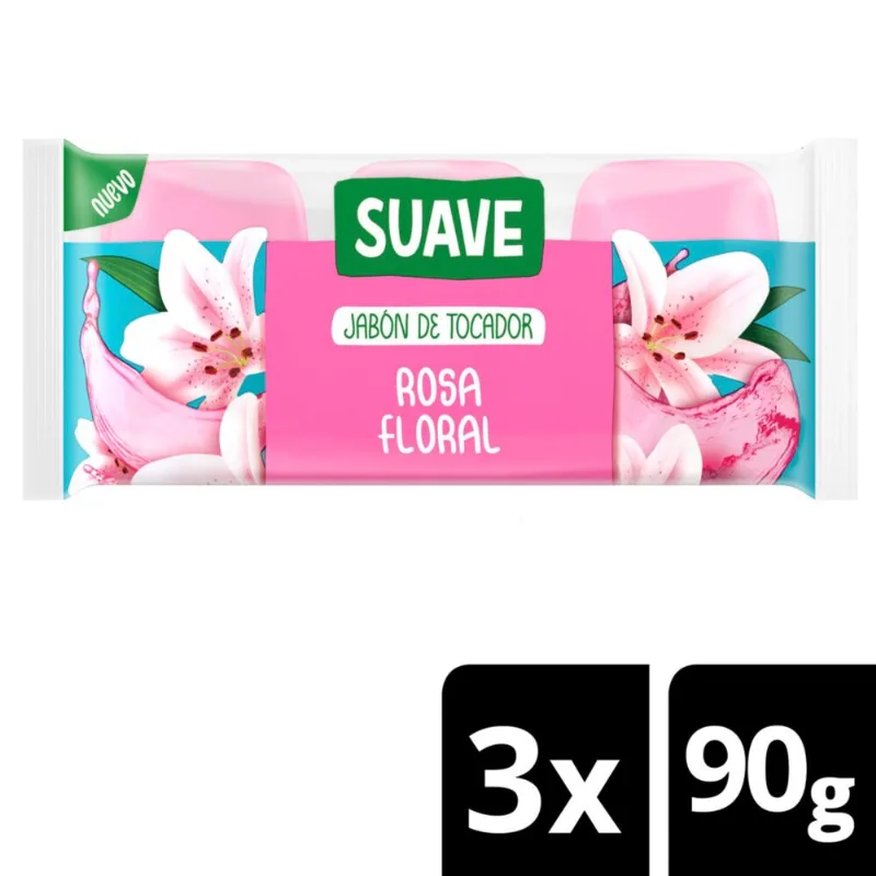 Jabón de tocador Suave rosa floral 90 g. x 3 uni