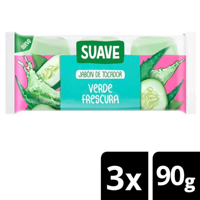 Jabón de tocador Suave verde frescura 90 g. x 3 uni