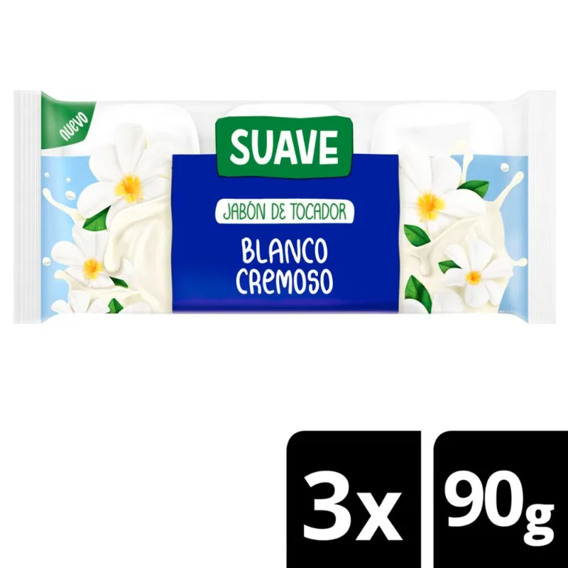 Jabón de tocador Suave blanco cremoso 90 g. x 3 uni