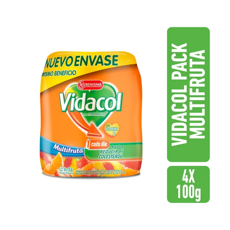 Yogur descremado Vidacol multifruta pack 400 g. x 4 uni