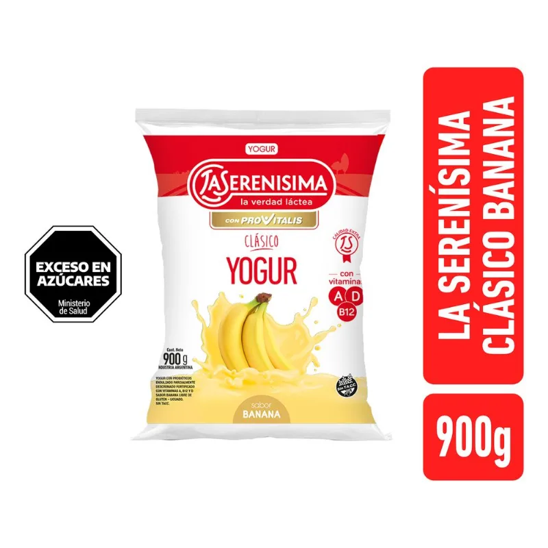 Yogur bebible parcialmente descremado La Serenísima clásico provitalis banana 900 g.