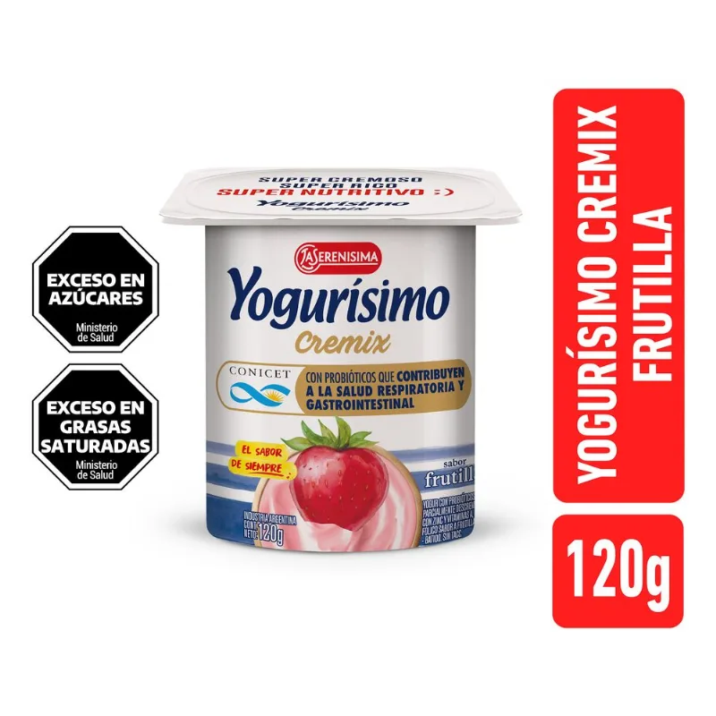 Yogur entero Yogurisimo cremix sabor frutila 120 g.