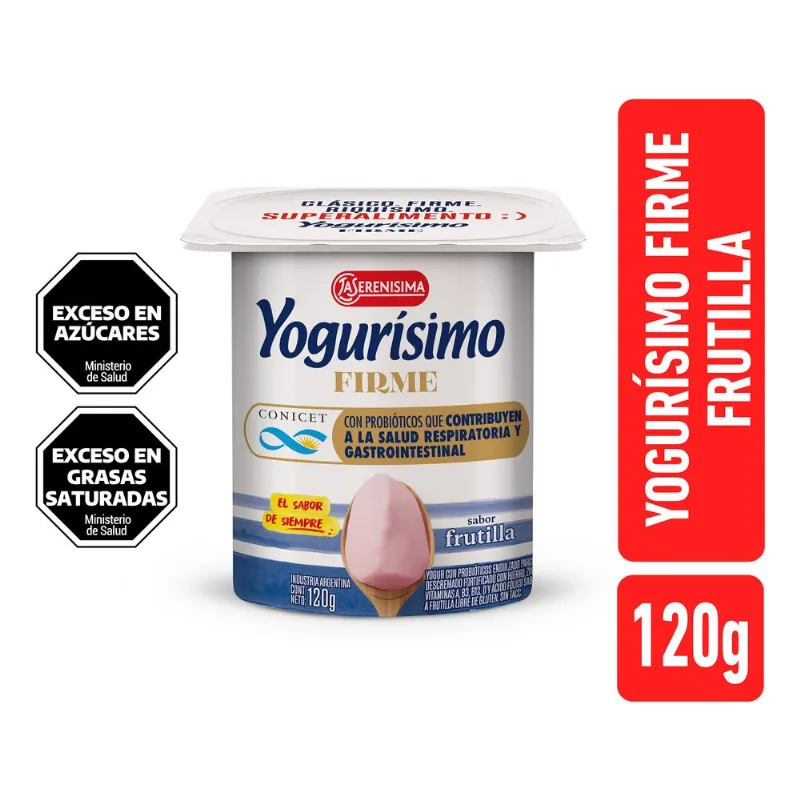 Yogur entero Yogurísimo firme sabor frutilla en pote 120 g.