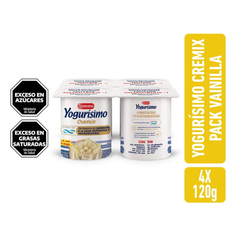 Yogur entero Yogurisimo cremix sabor vainilla x4 120 g.