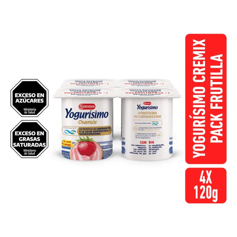 Yogur entero Yogurisimo cremix sabor frutilla x4 120 g.