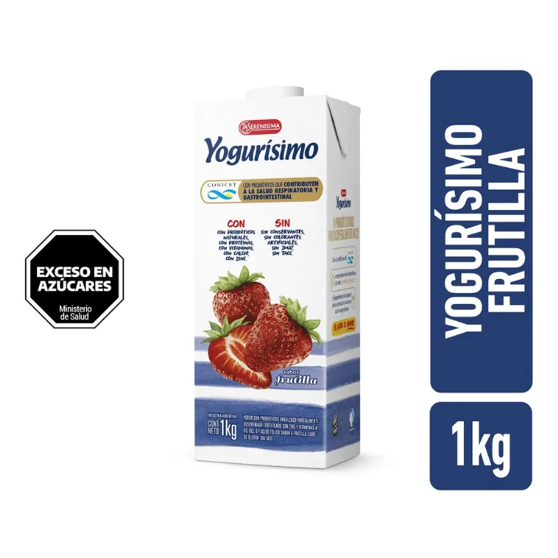 Yogur bebible Yogurísimo sabor frutilla conicet tetra 1 lt.