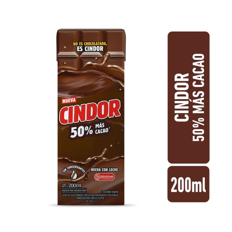 Leche chocolatada Cindor 50% mas cacao 200 ml.
