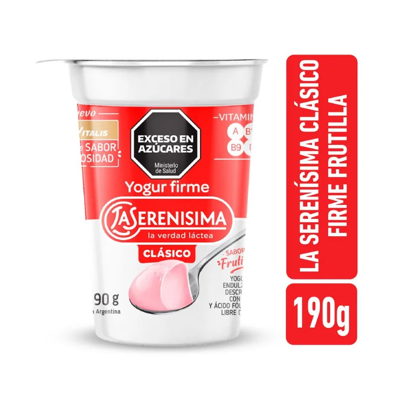 Yogur firme frutilla La Serenísima clásico 190 g. Yogur entero firme La serenísima sabor frutilla en pote 190 g.