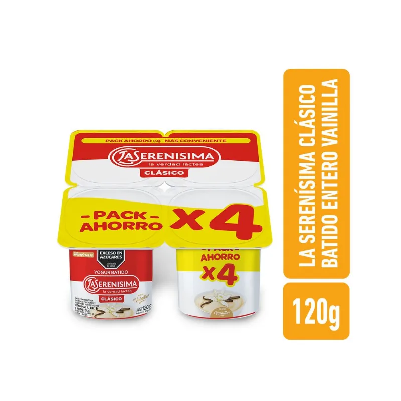 Yogur batido vainilla Pack x4 La Serenísima clásico 120grs