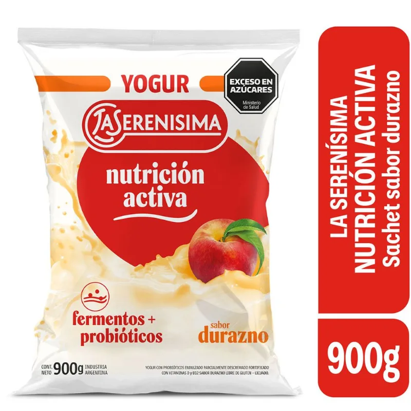 Sachet yogur entero sabor durazno La Serenísima Nutrición Activa 900 grs