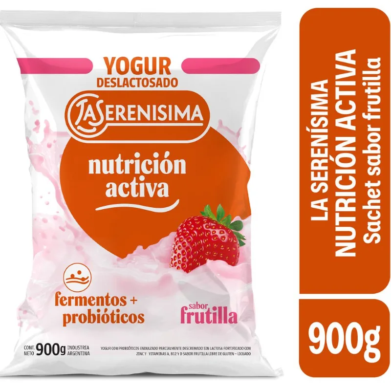 Yogur Sachet Deslactosado Frutilla La Serenísima Nutrición Activa 900 grs