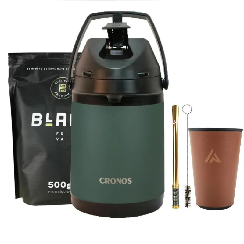 Kit Tereré Azarte Couro Caramelo / Cronos Verde Bomba