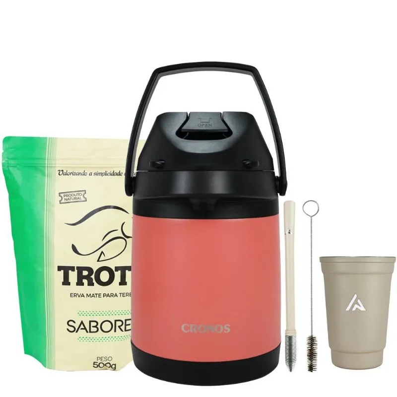 Kit Terere Garrafa Térmica + Copo + Bomba + Erva 500g - Laranja