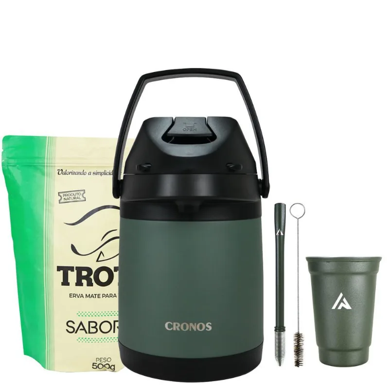 Kit Terere Garrafa Cronos Copo Redondo + Bomba + Erva Hortela 500g