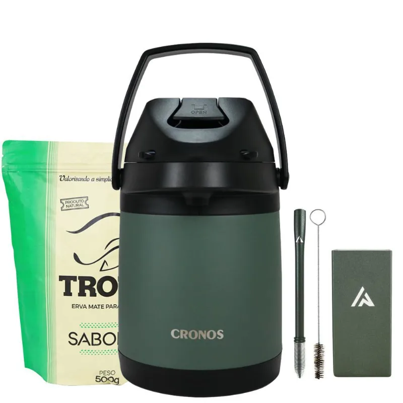 Kit Terere Garrafa Cronos + Copo Quadrado + Bomba + Erva 500g - Azarte
