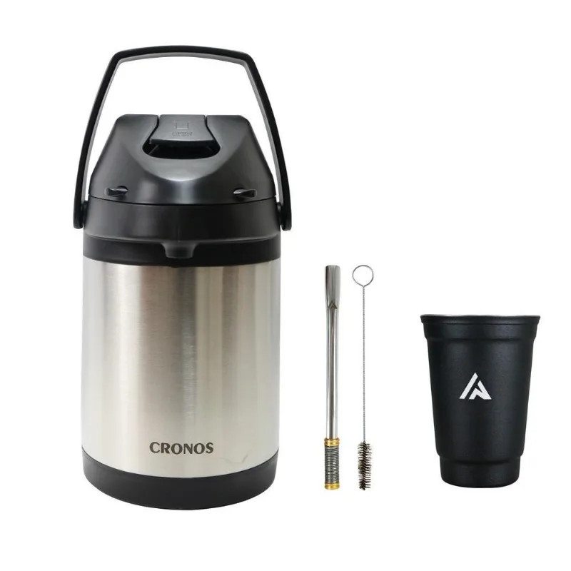 Kit Terere Copo Redondo Bomba + Garrafa Inox + Erva 500gr