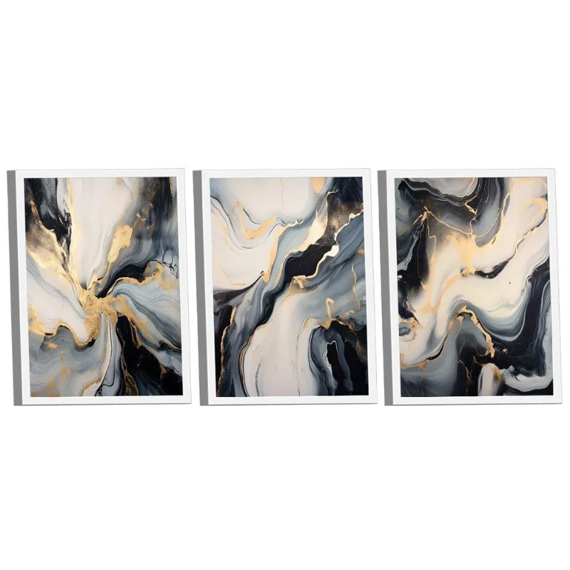 Conjunto De Quadros Trio Abstract Black Gold -- Br Artes