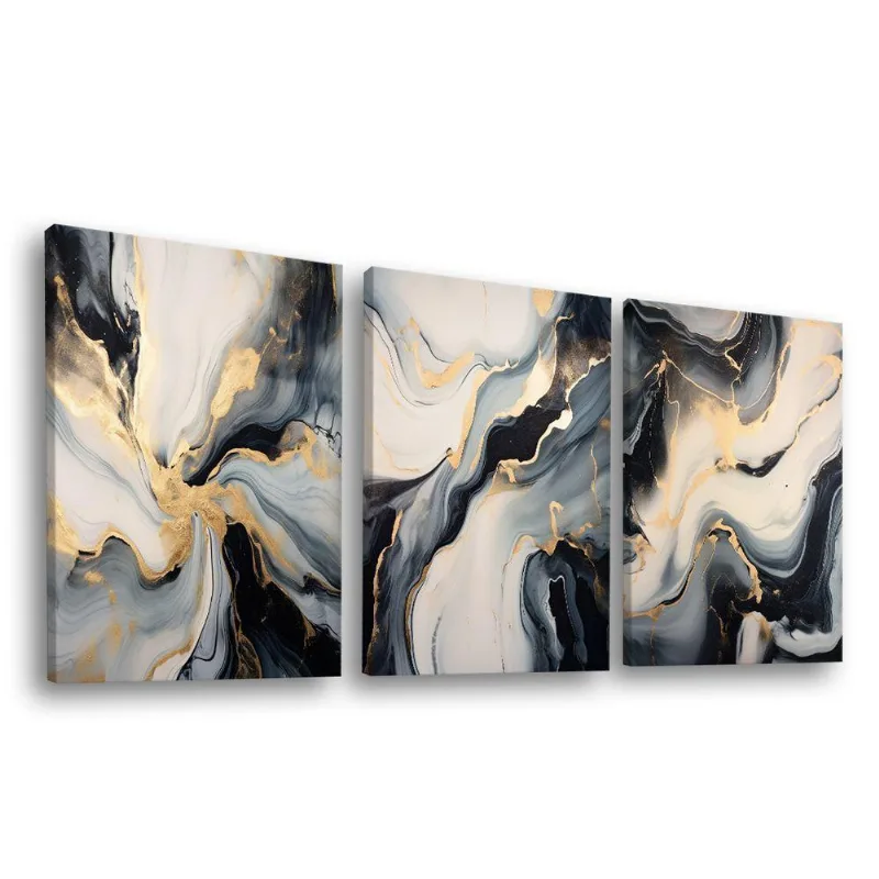 Conjunto De Quadros Trio Abstract Black Gold -- Br Artes
