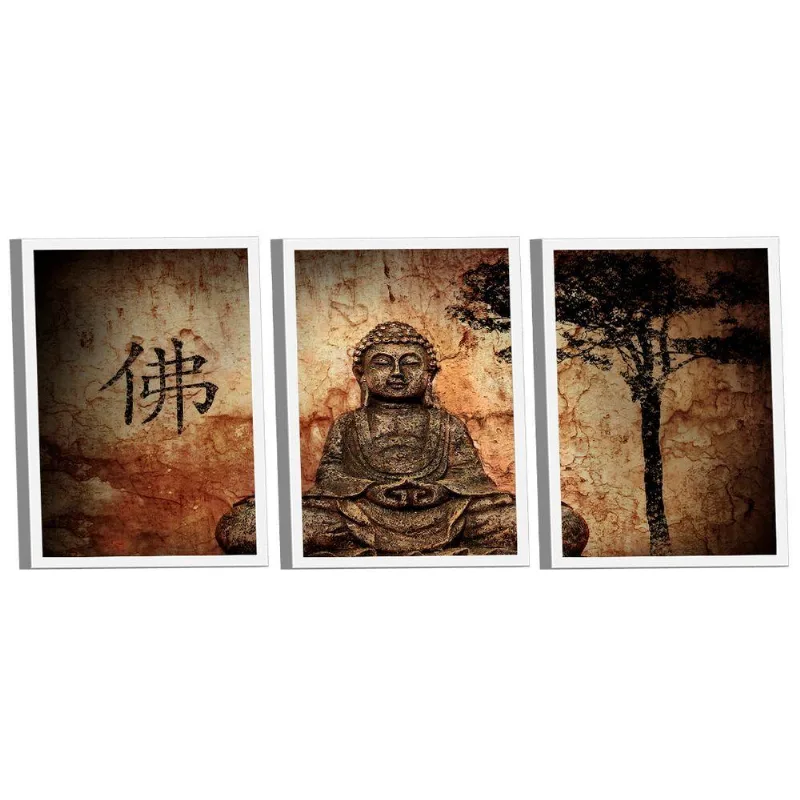 Conjunto De Quadros Trio Buddha Statue Wall -- Br Artes