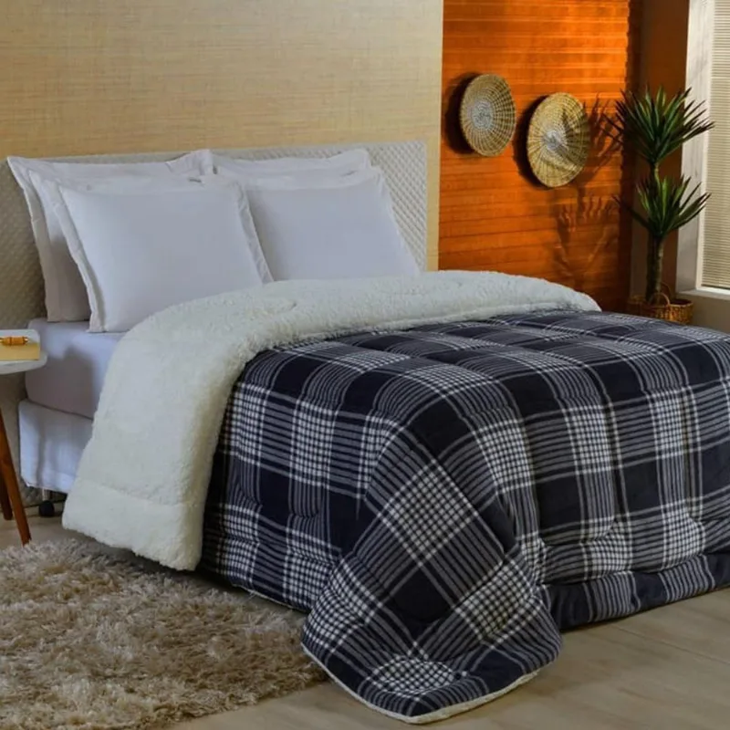 Coberdrom Robust Solteiro Soft Sherpa - Cinza Xadrez