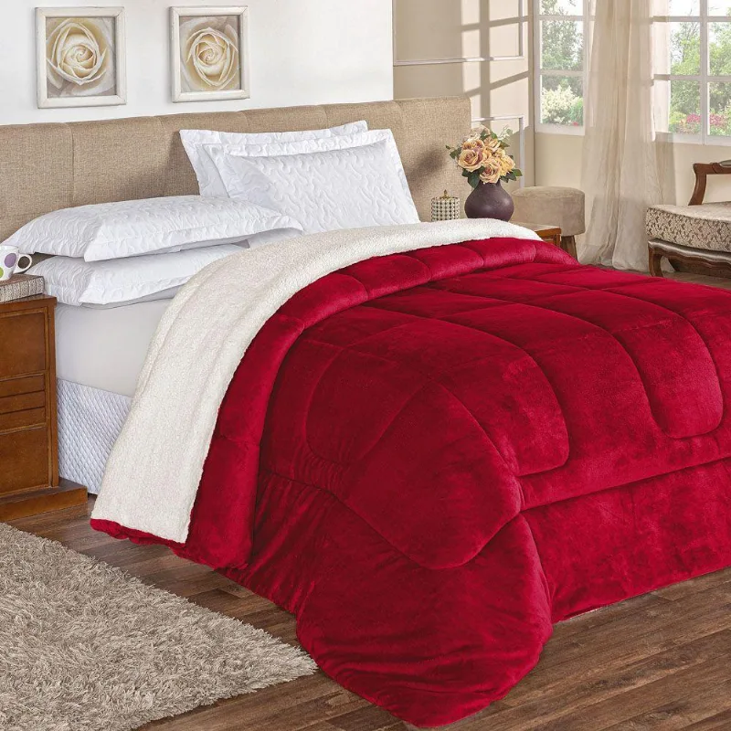 Coberdrom Apollo Queen + Manta Flannel 1 Peça Vermelho