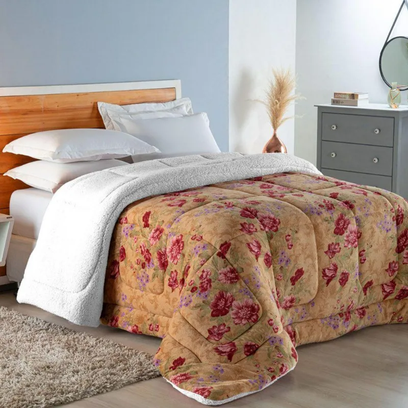 Coberdrom Robust King Manta Soft Sherpa Lã De Carneiro Pesado Grosso 1 Peça - Laranja Floral