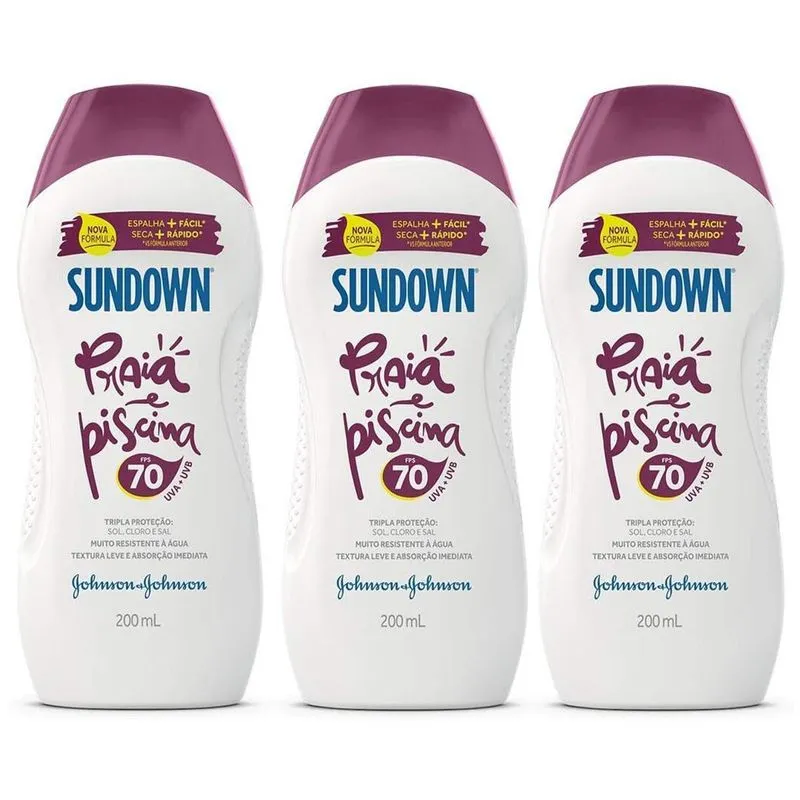 Kit 03 Protetor Solar Sundown Praia Piscina Fps70 200ml