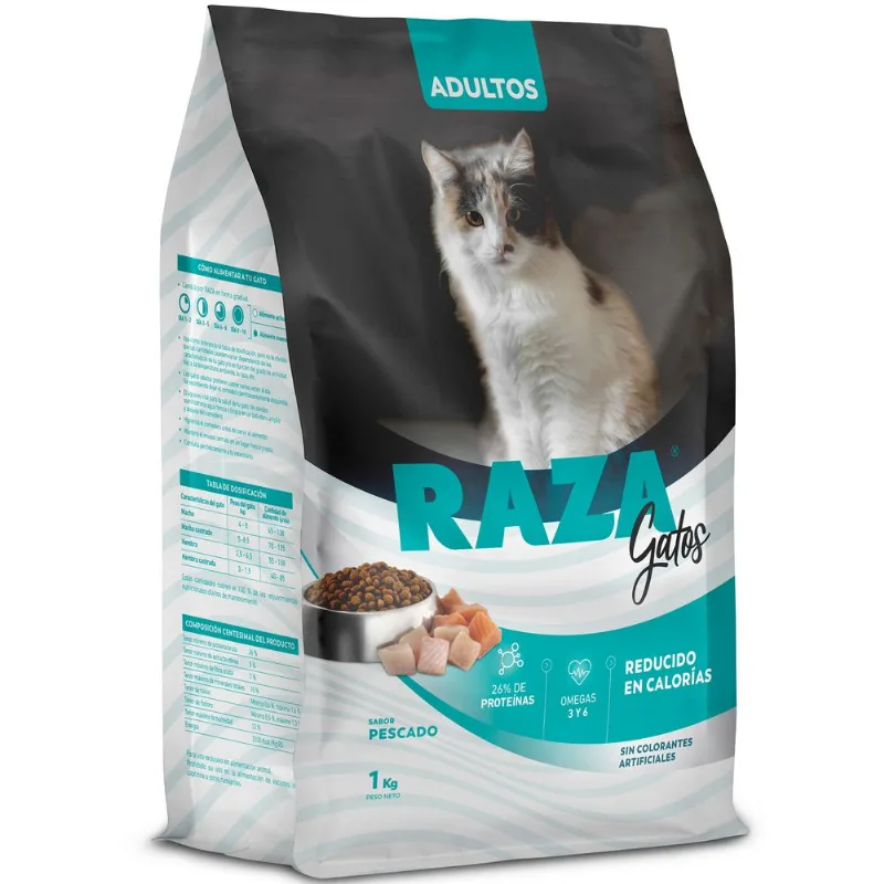 Alimento seco para gato Raza 1 kg. pescado reducido en calorías