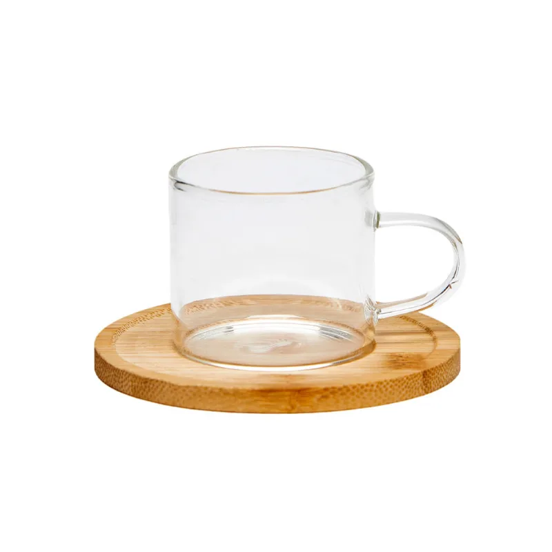 Taza Café Transparente Vidrio y Madera 90 Ml Plus Market