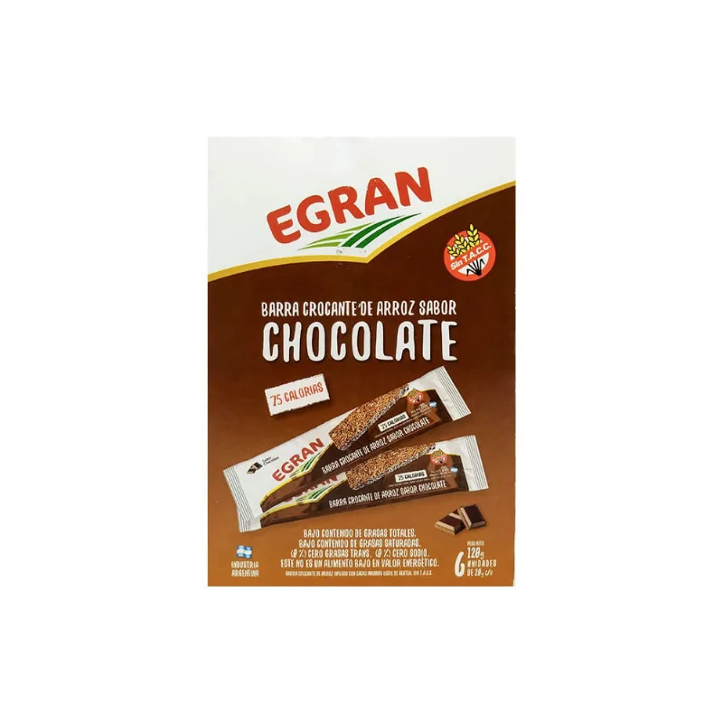 Barras de Arroz Sabor Chocolate 120 Grs x 6 Un Egran