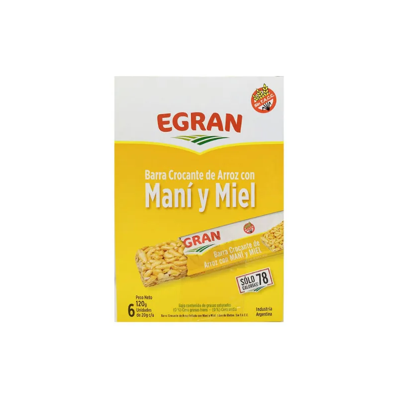 Barras de Arroz Sabor Maní y Miel 120 Grs x 6 Un Egran