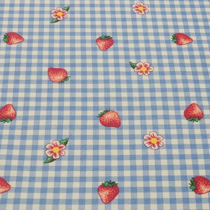 Tecido Tricoline Estampado 100% Algodão 3m Morango Xadrez