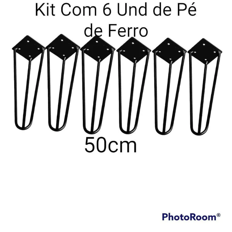Jogo Com 6 Pés De Ferro Para Mesa 50cm Preto Fosco Medcombo