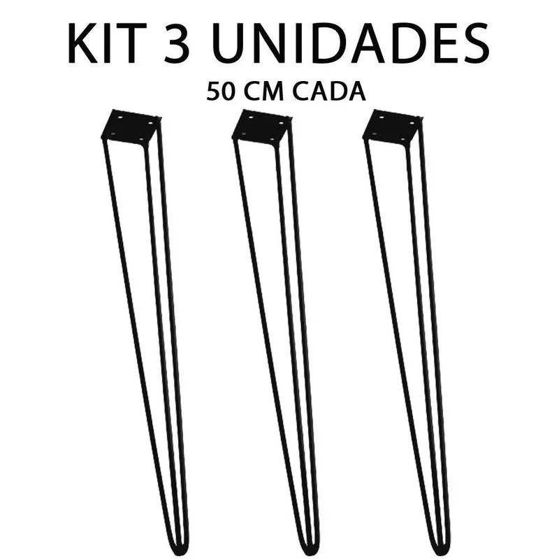 Jogo Com 3 Pés De Ferro Para Mesa 50cm Preto Fosco Medcombo