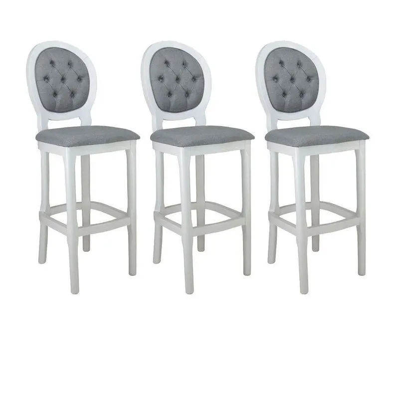 Kit 3 Cadeira Alta De Balcão Banco Bistrô Medalhão Branco E Cinza