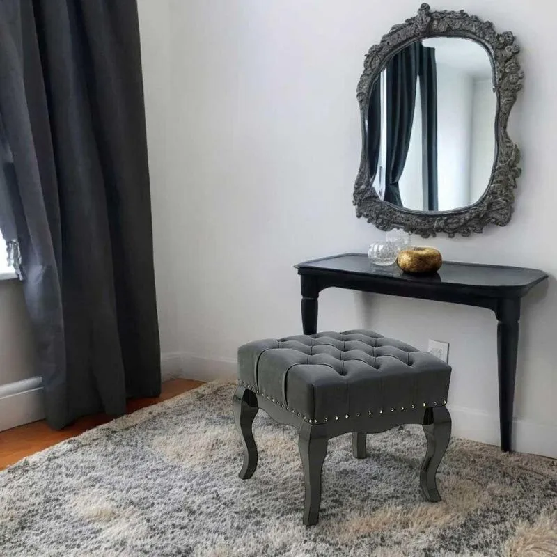 Puff Banqueta Clássica Estilo Provençal Entalhado Preto Luna