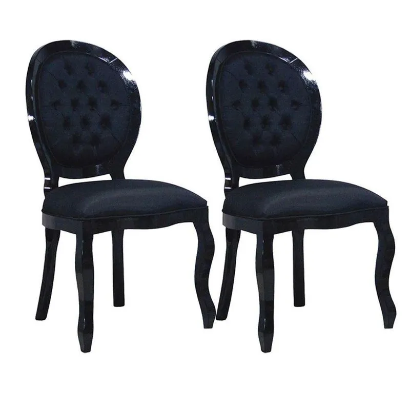 Kit 2 Cadeiras De Jantar De Luxo Medalhão Capitonê Preto