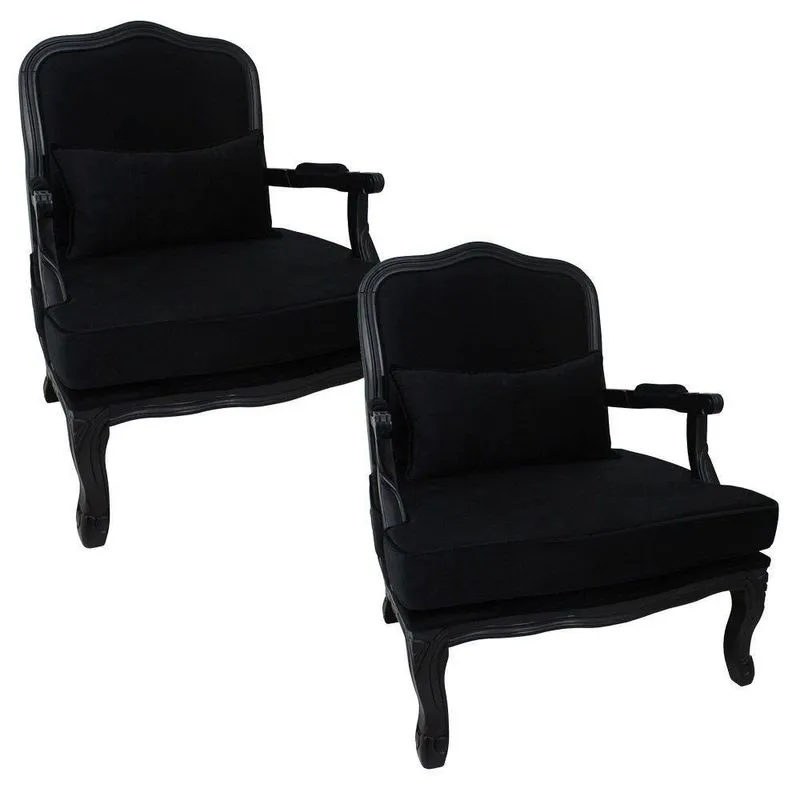 Kit 2 Poltronas Clássica King Entalhada Capitonê Preto