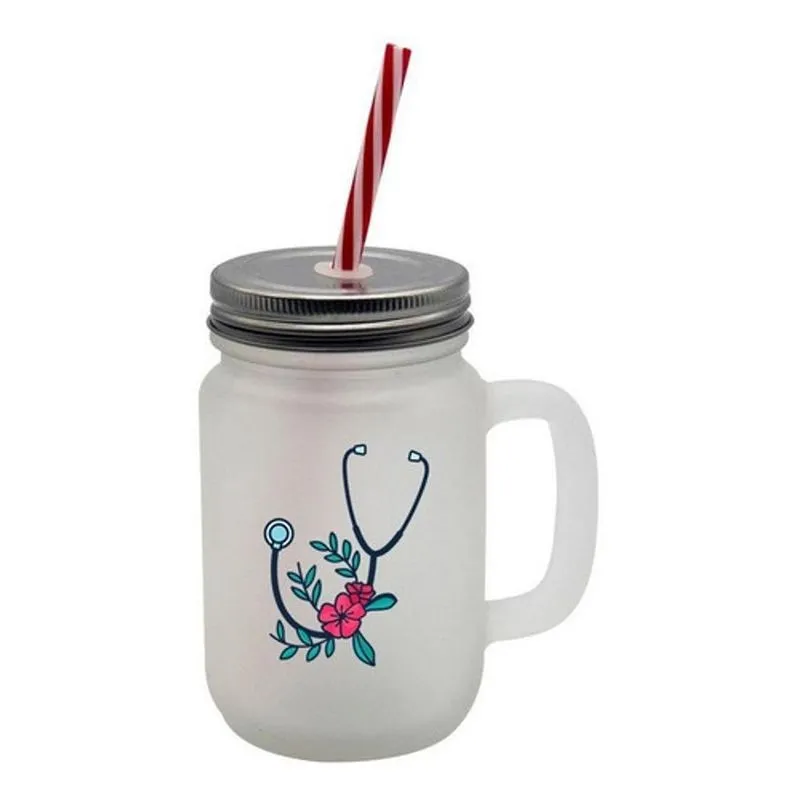 Caneca Com Canudo Mason Jars Jarra Medicina Médica