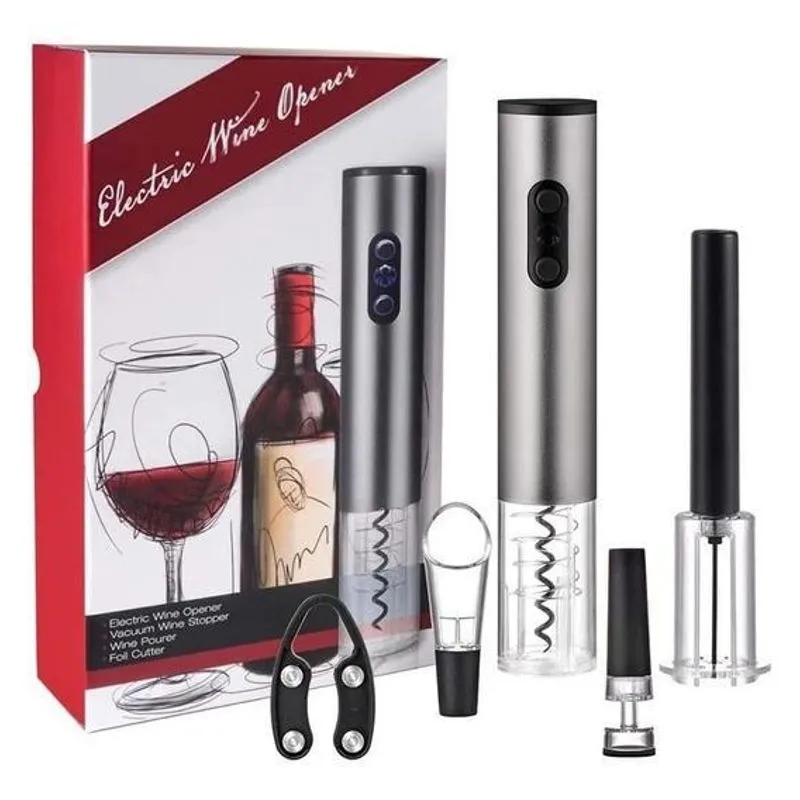 Abridor Garrafa Vinho Elétrico Automático Kit 4 Pçs Dosador