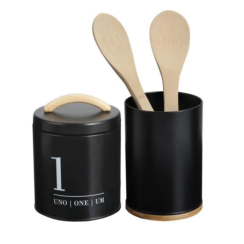 Porta-condimentos Nº1 800ml + Porta-utensílios Preto/branco