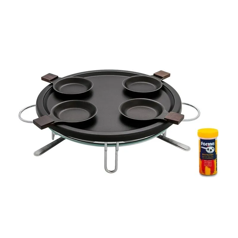Raclete Grill 37cm C Pastilhas P/ Queimador Racleteira Preta