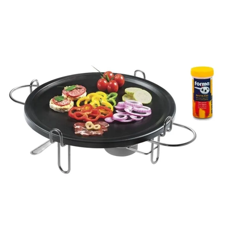 Grill Para Carne Na Pedra Fondue Rechaud 37cm C/ 8 Pastilhas