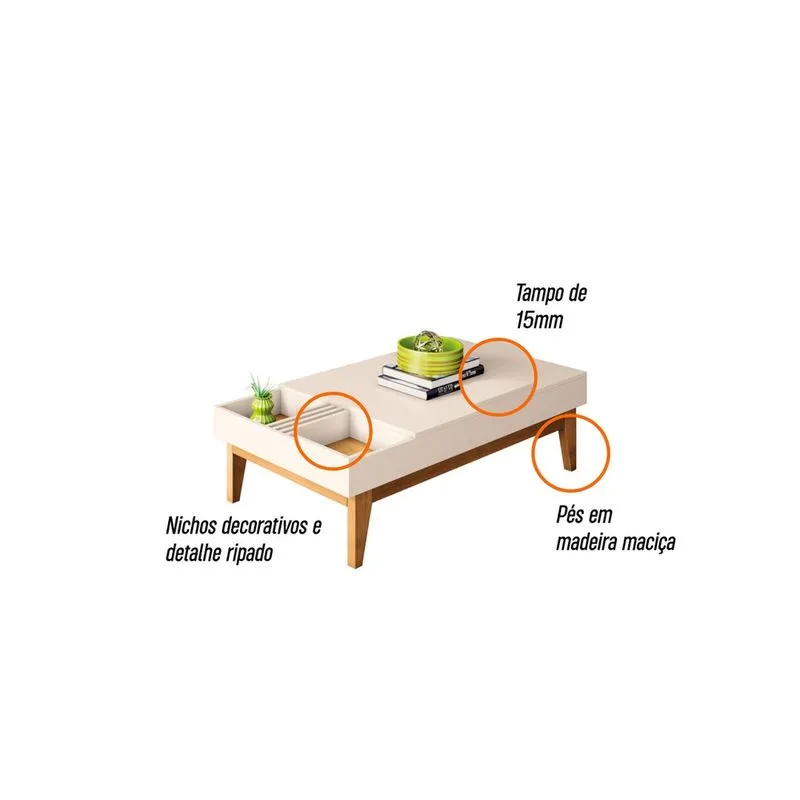 Mesa de Centro Vitta Cor Off White Cinamomo hb Móveis