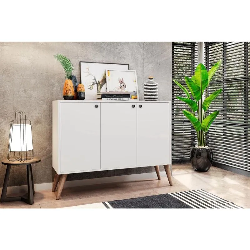 Balcao Aparador Retro 3 Portas Congo Branco Casa Moderna