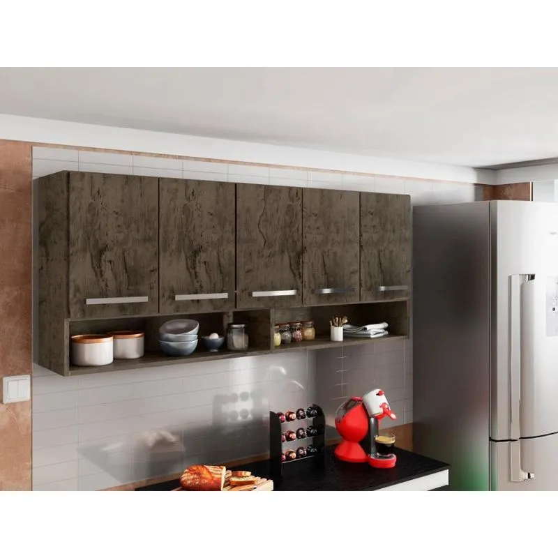 Armario Suspenso de Cozinha 5 Portas Castani com Branco Casa Moderna